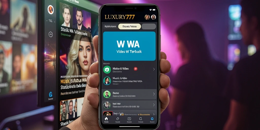 Tampilan antarmuka aplikasi LUXURY777 dengan pilihan video status WA.