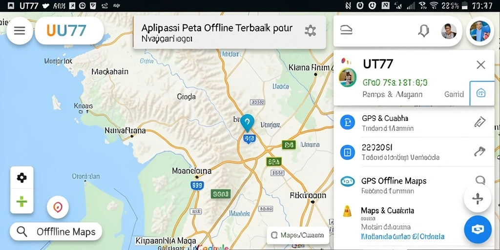 Tampilan antarmuka UT77 dengan fitur navigasi GPS Offline.